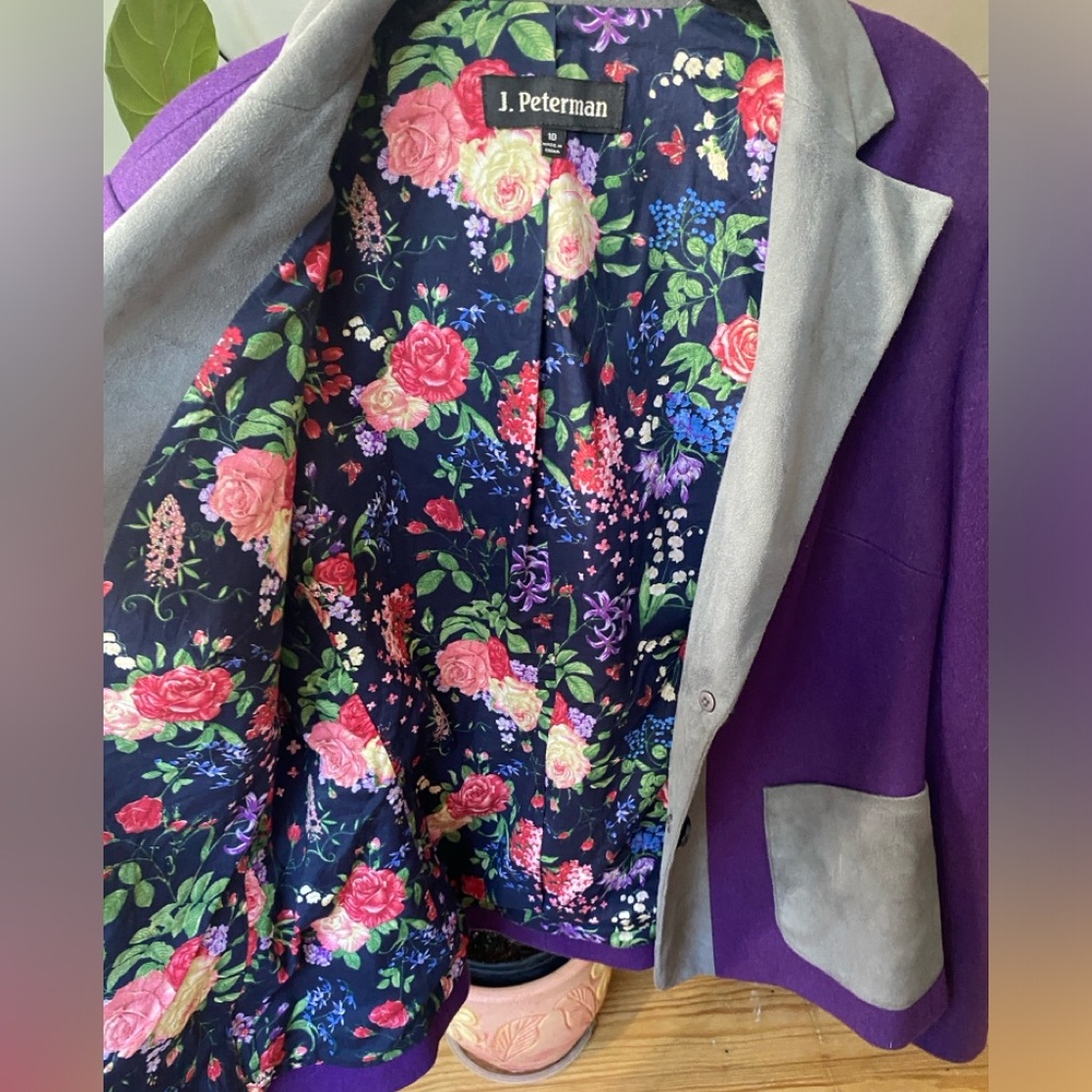 J. Peterman Company Wool Blend Blazer with Colorblock and Printed Lining Size 10 - Picture 11 of 12